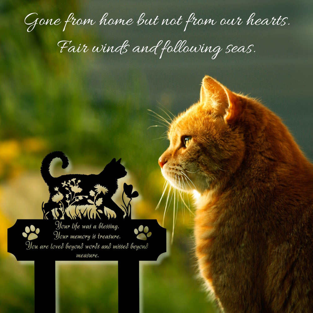 HEGANITS cat memorial marker with engraved quote for tribute.
