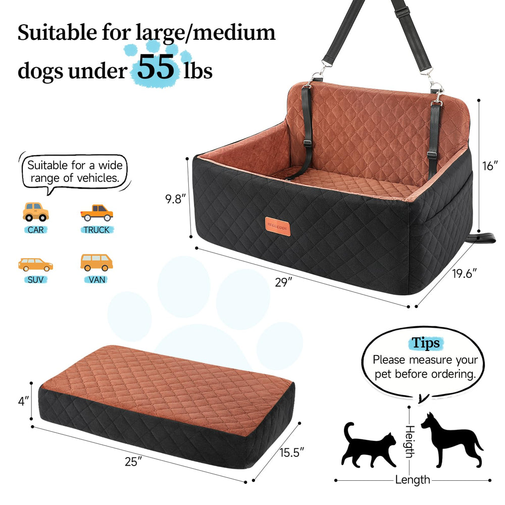 HEGGCOOE dog car seat features egg-crate foam for comfort on long trips.