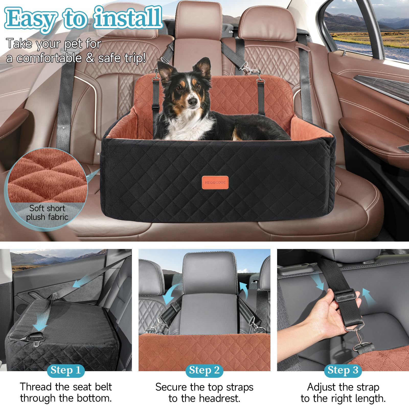 HEGGCOOE dog car seat side pockets for snacks and toys.