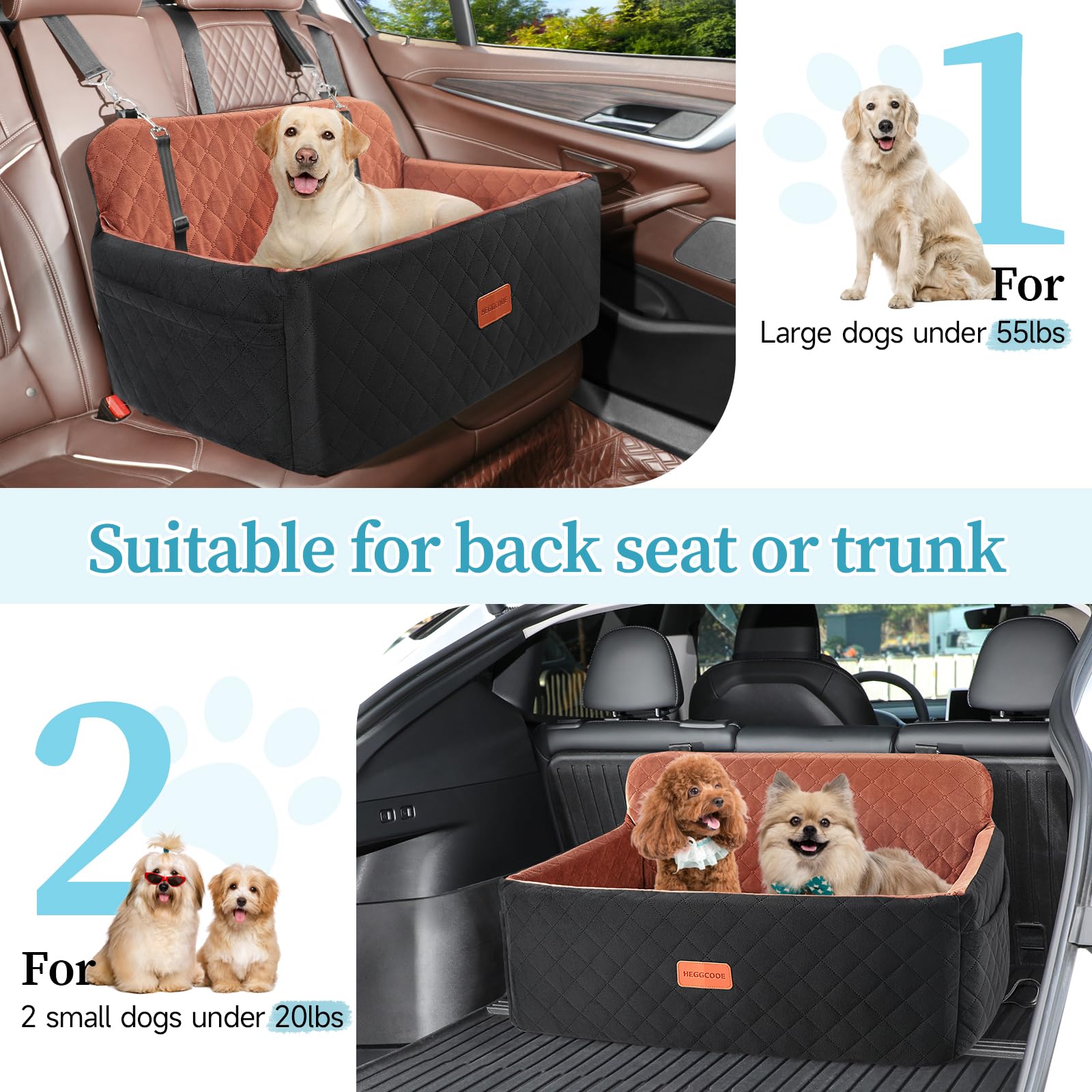 HEGGCOOE dog car seat with removable washable cover.