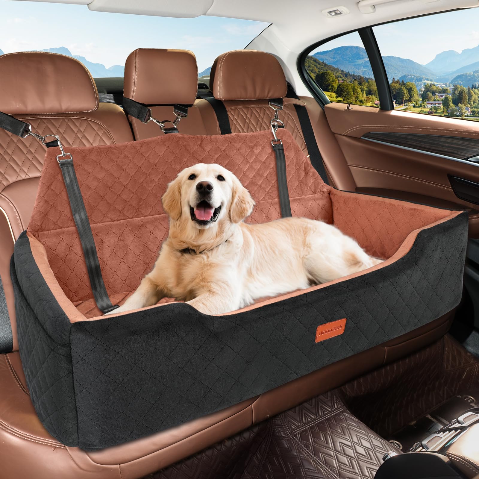 HEGGCOOE large dog car seat shows back-seat compatibility for big dogs
