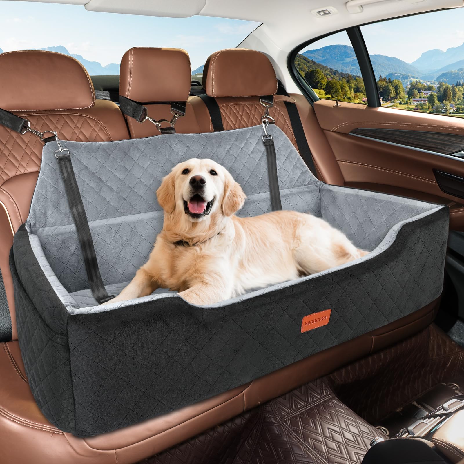 HEGGCOOE large dog car seat back seat layout for one large dog or two medium dogs.