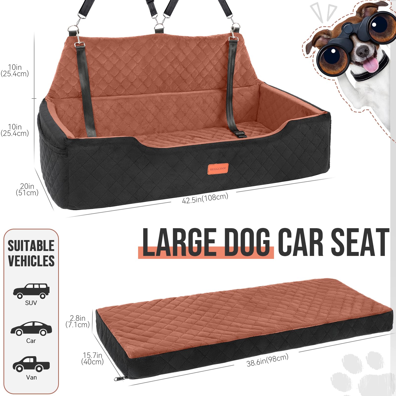 HEGGCOOE dog car seat with soft fabric cover provides cozy travel for anxious pets