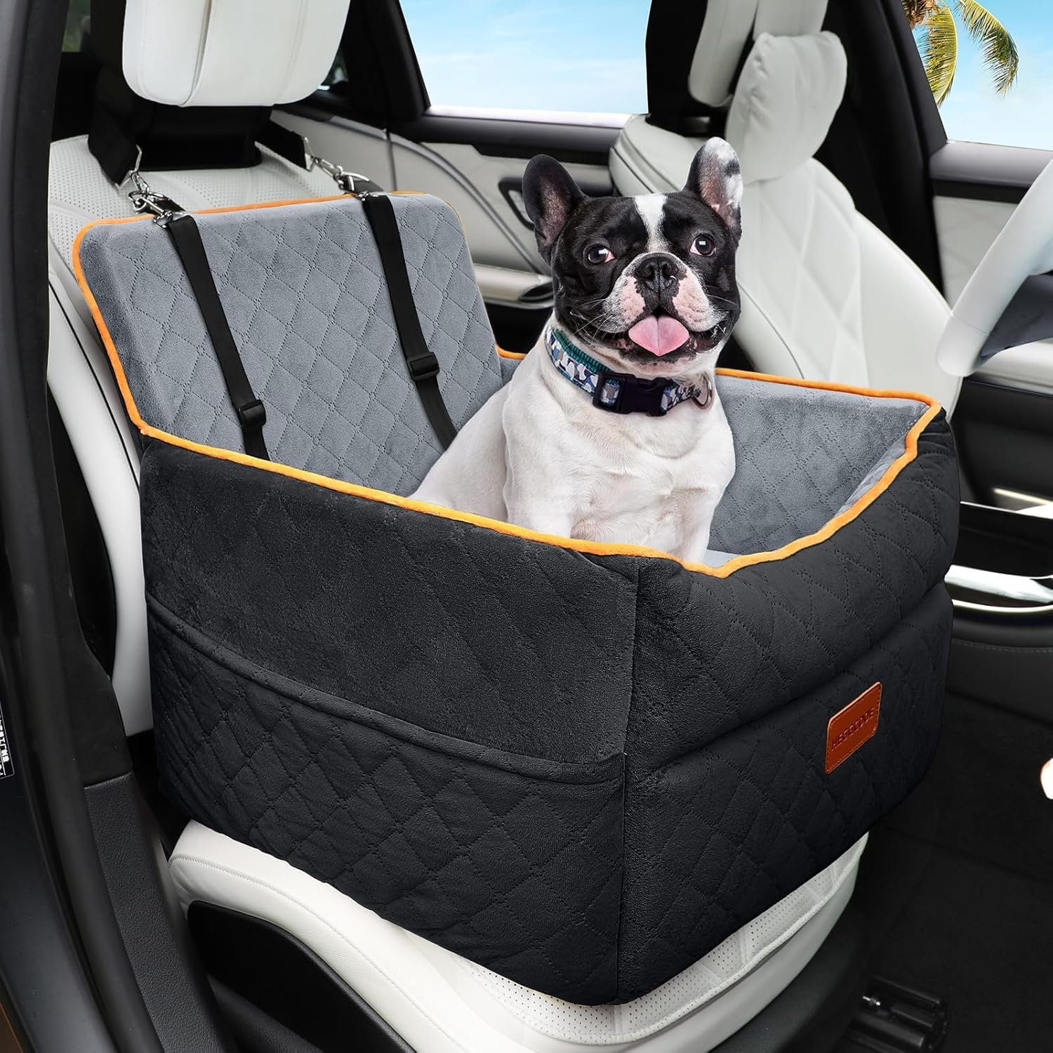 HEGGCOOE memory foam booster seat elevates small dogs for better outdoor views.
