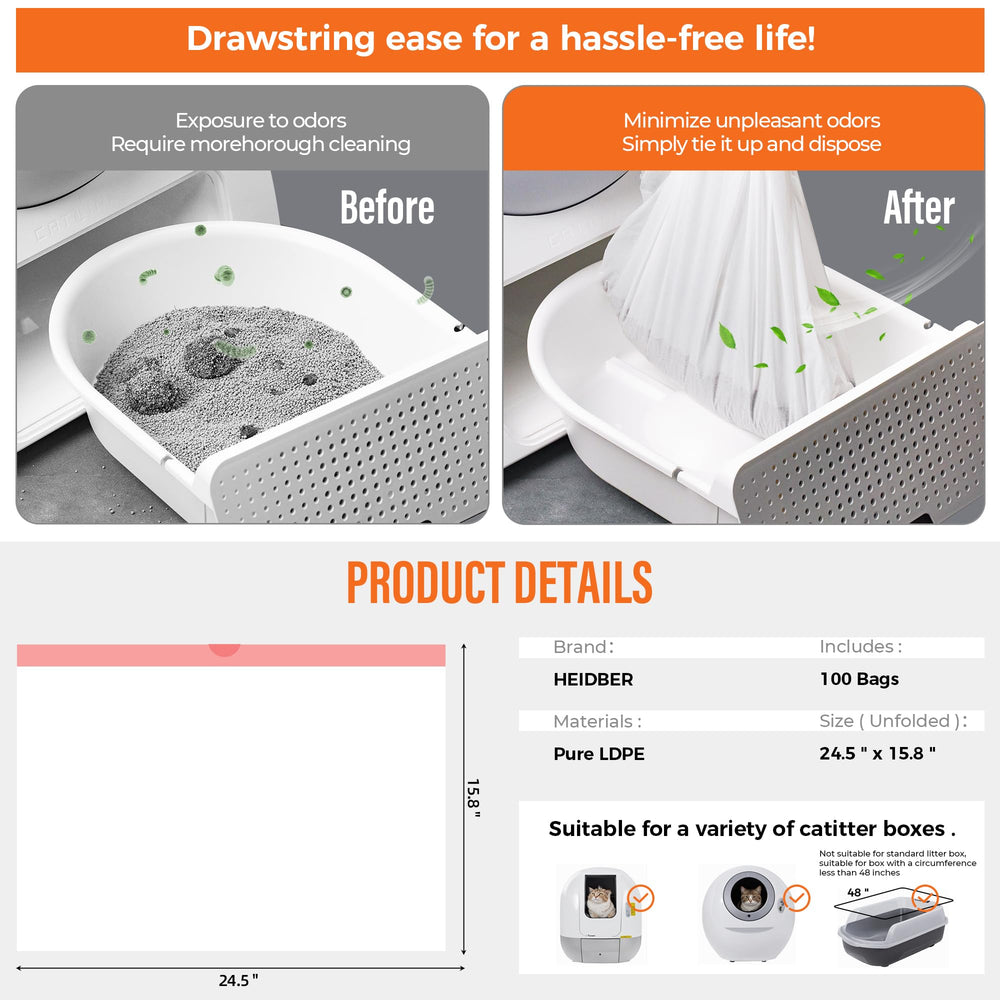 HEIDBER drawstring closure reduces mess and odors after lifting