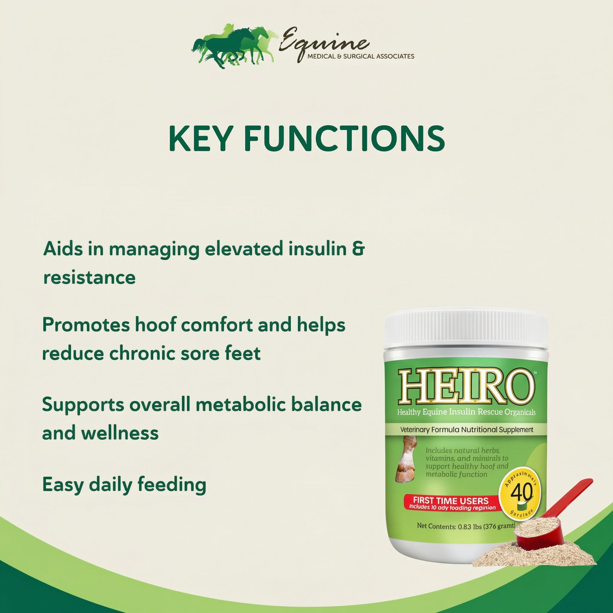 HEIRO scoop-dispensing powder into feed for easy daily use