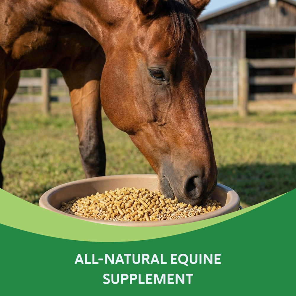 HEIRO equine supplement dosage spoon ready to mix into feed.