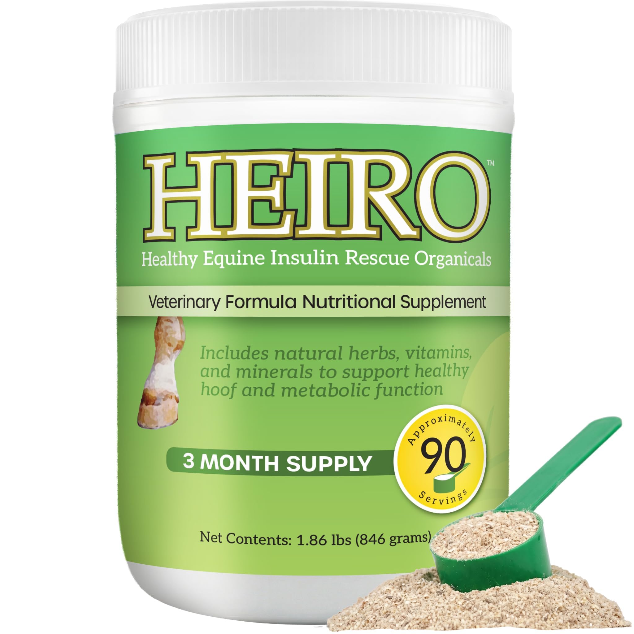HEIRO healthy equine supplement packaging for convenient daily feeding