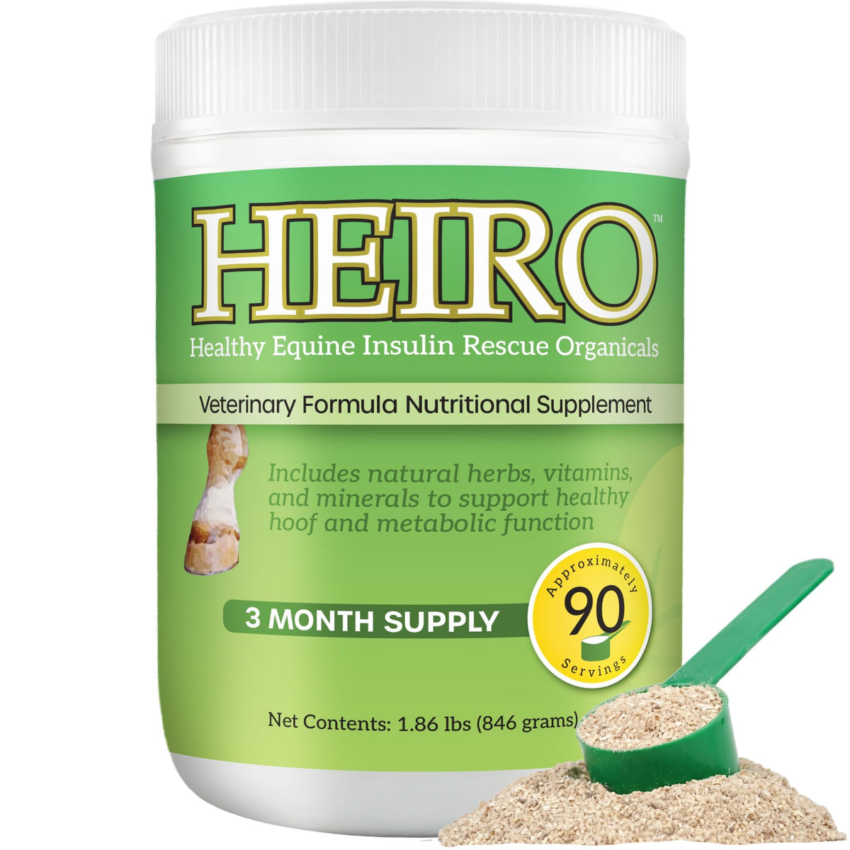 HEIRO healthy equine supplement packaging for convenient daily feeding