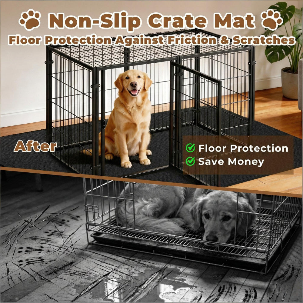Heliospark dog crate mat waterproof barrier helps prevent leaks and floor damage.