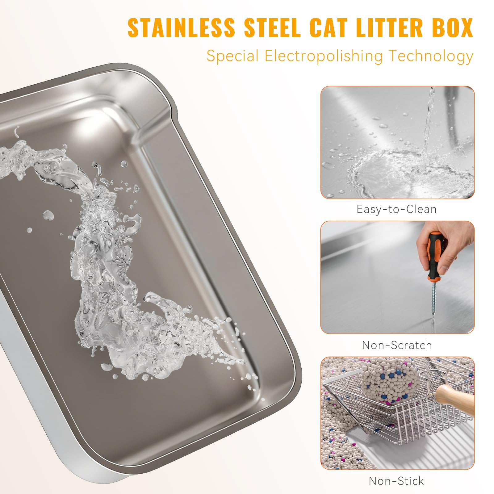 Helntova pull-out drawer litter box simplifies cleaning and litter changes.