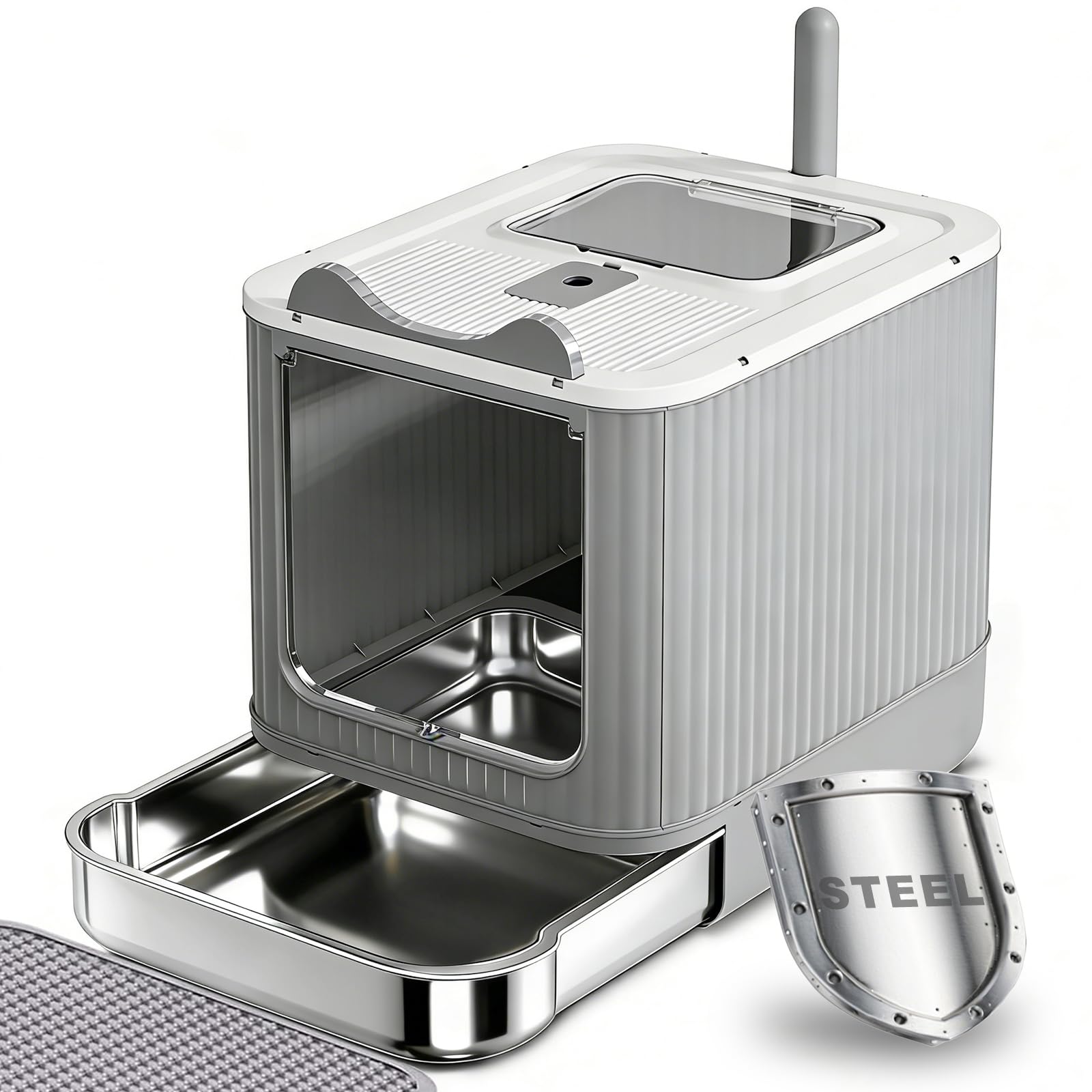 Helntova upgraded stainless steel basin for easy cleaning and odor control.