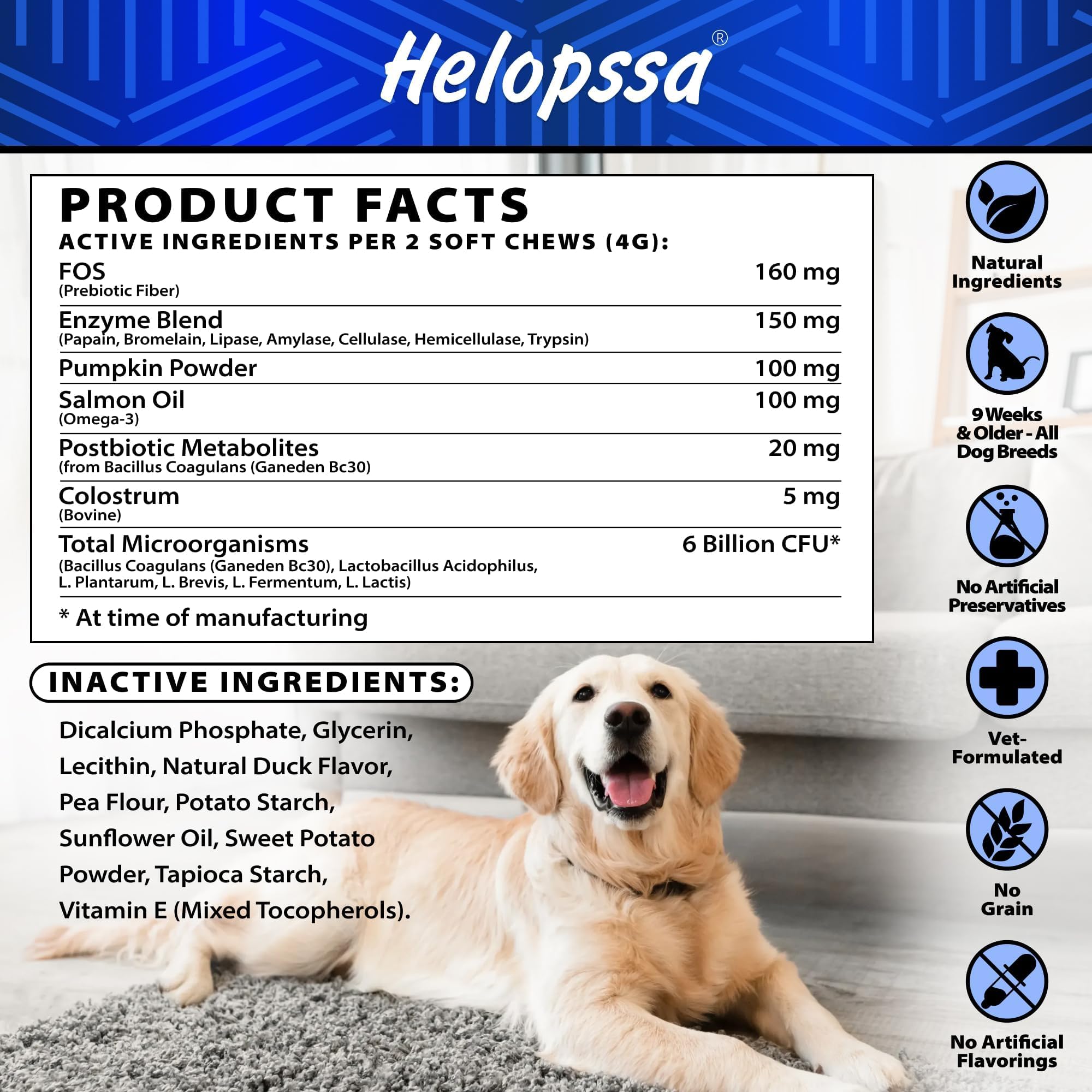 Helopssa colostrum note on the ingredients label for added digestive nourishment.