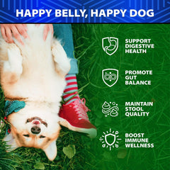 Helopssa dog probiotics duck chews closeup for tasty daily digestion support.