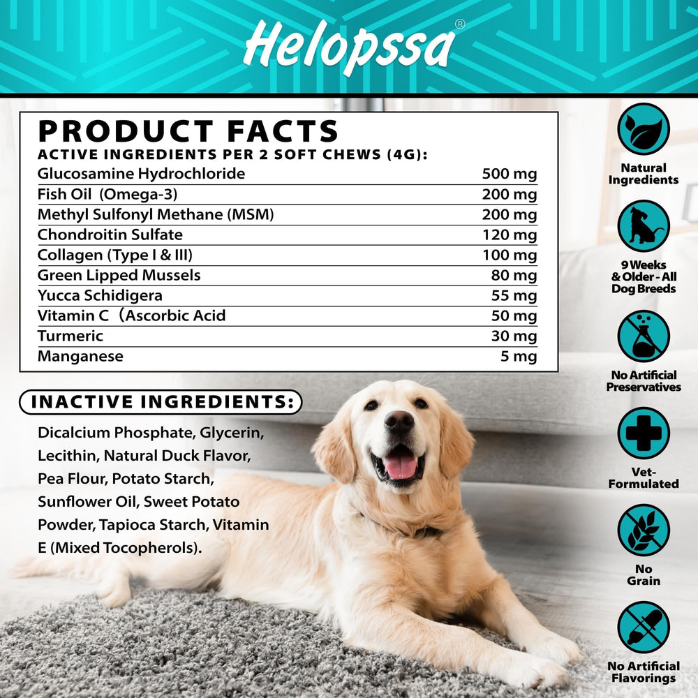 Helopssa glucosamine chews texture close-up for chewable ease.