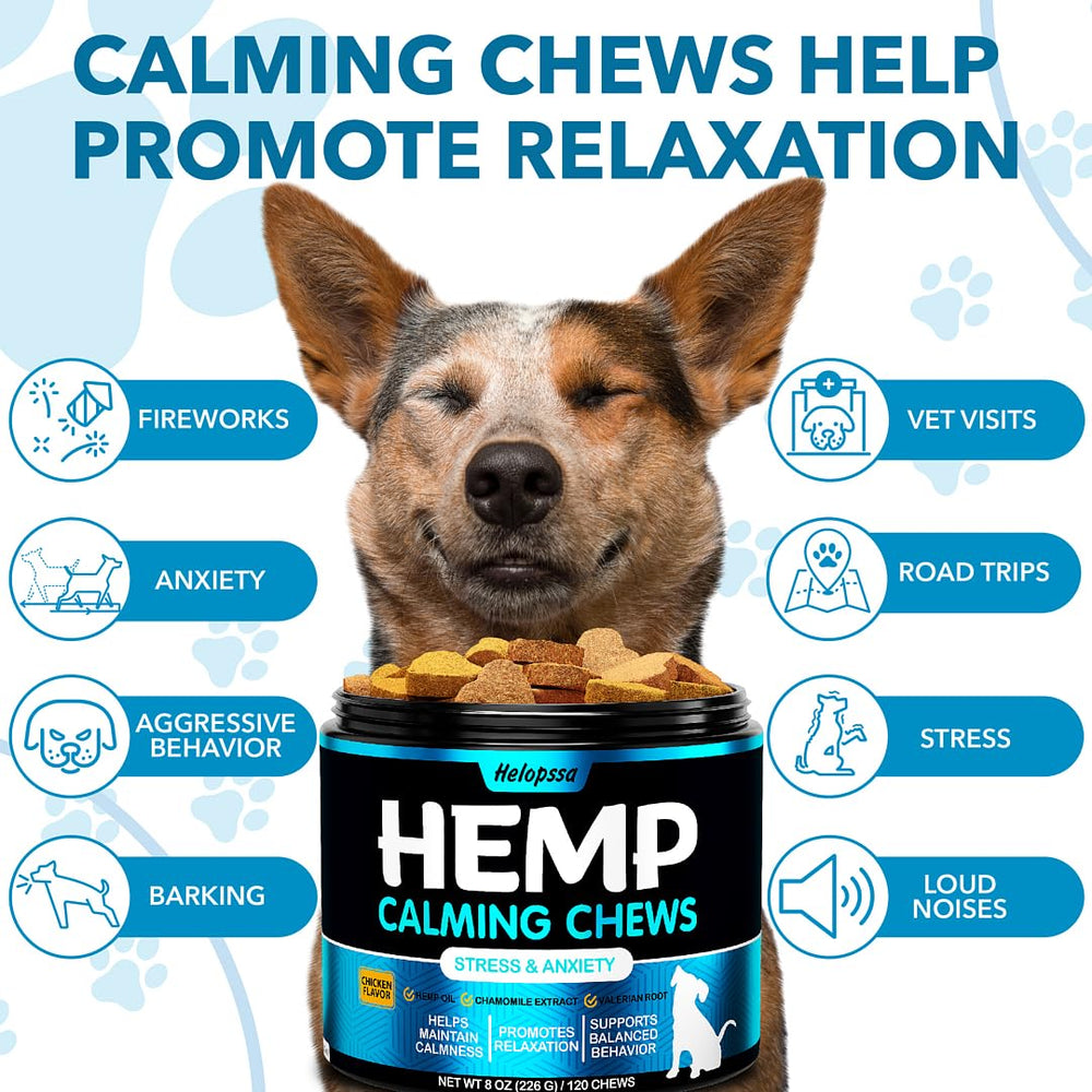 Helopssa calming chews in hand, chicken flavor, easy to offer as a treat.