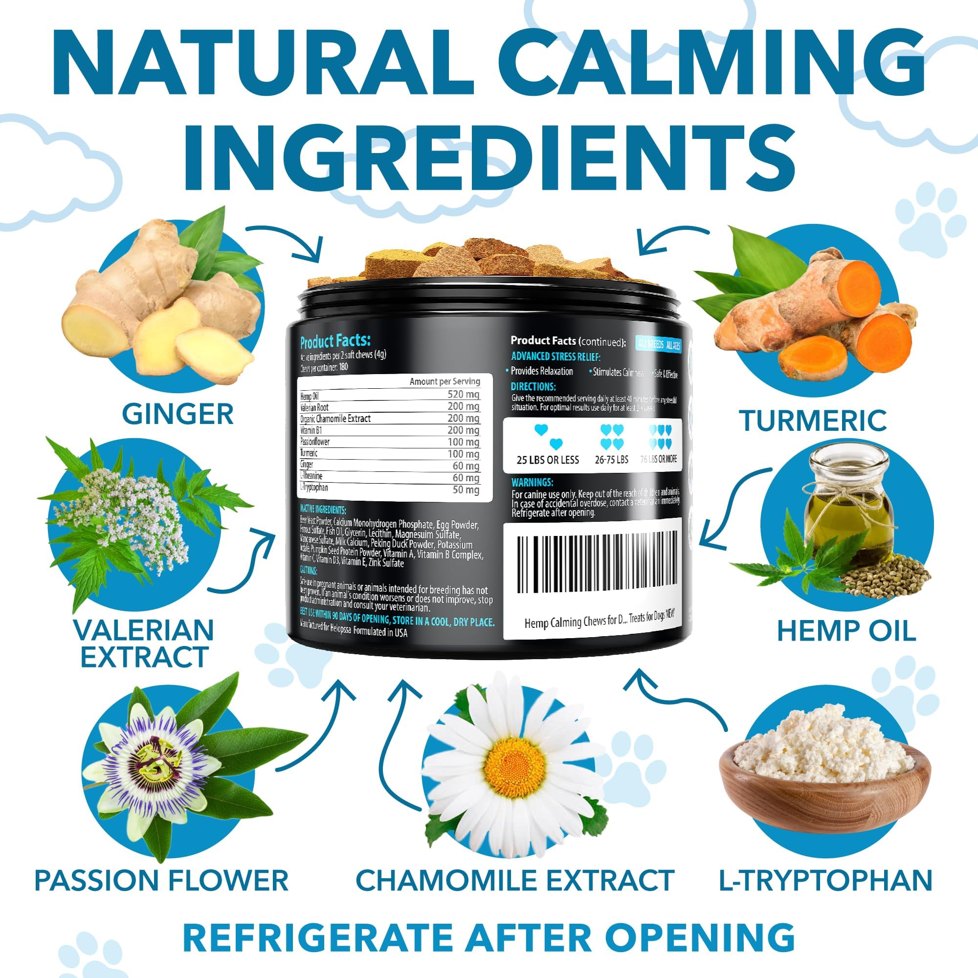 Close-up of valerian and hemp ingredients in Helopssa calming formula