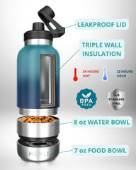 Hemli bottle with detachable 8 oz water bowl for easy hydration on walks