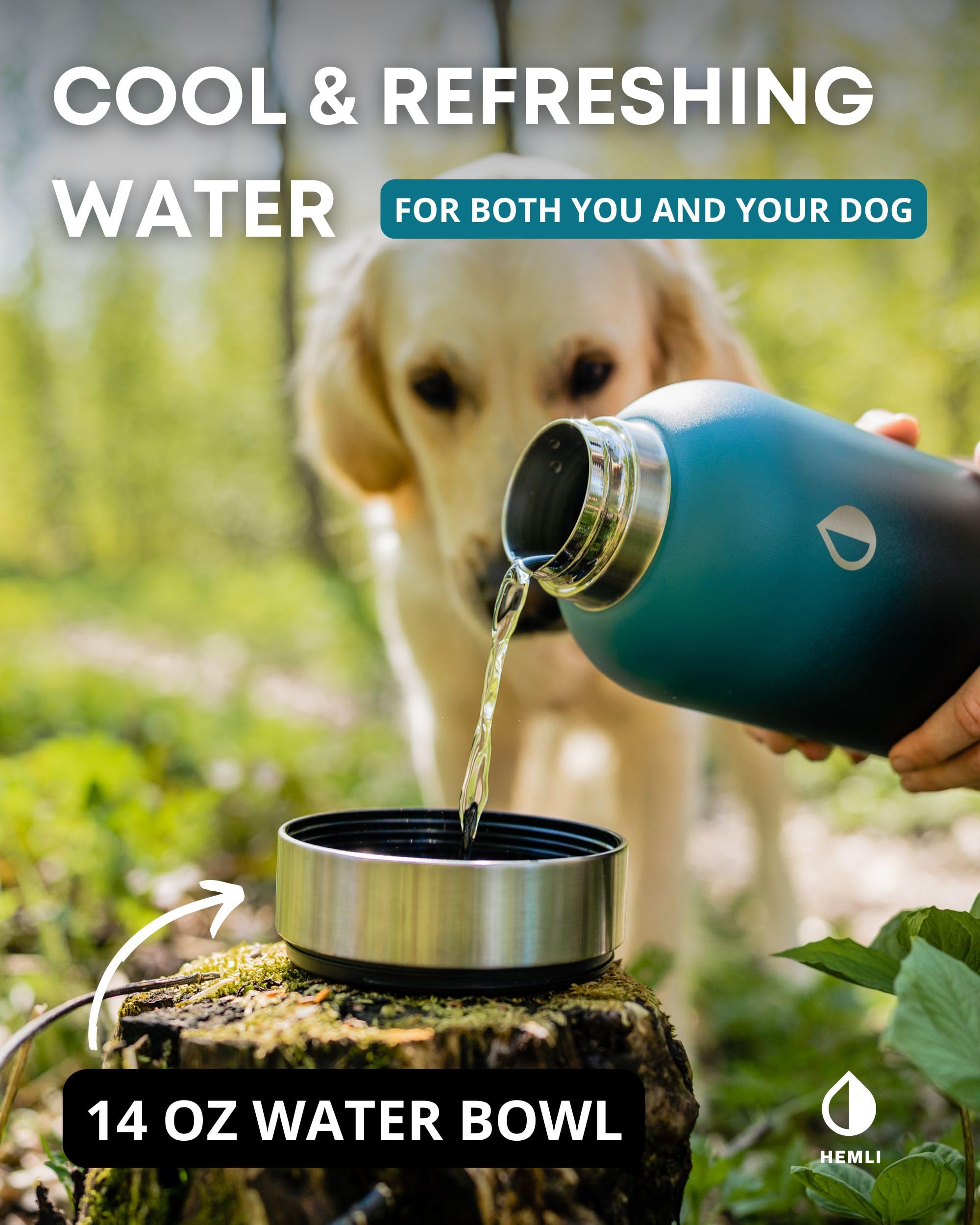 Hemli dog water bottle carrying case with shoulder strap for hands-free walks.