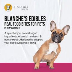 Hemp Dog Health Blanche bag label highlighting vegan hemp formula