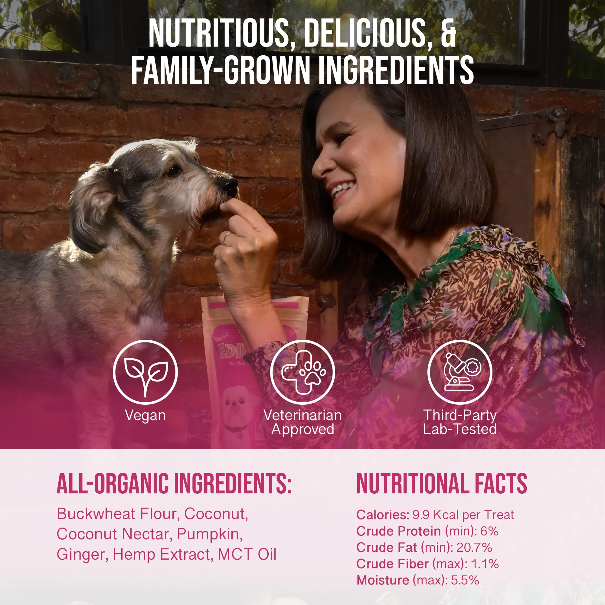 Hemp Dog Health Blanche dog eating treats for gentle calm