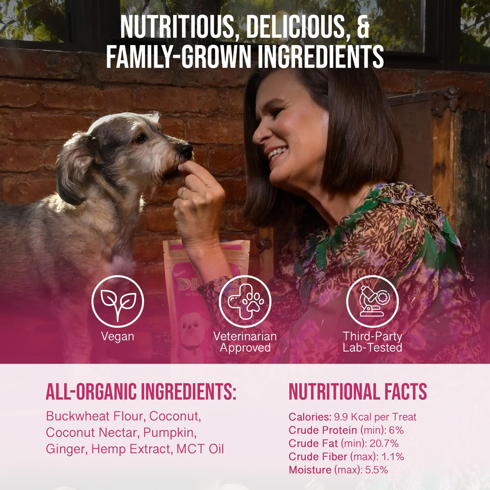 Hemp Dog Health Blanche dog eating treats for gentle calm