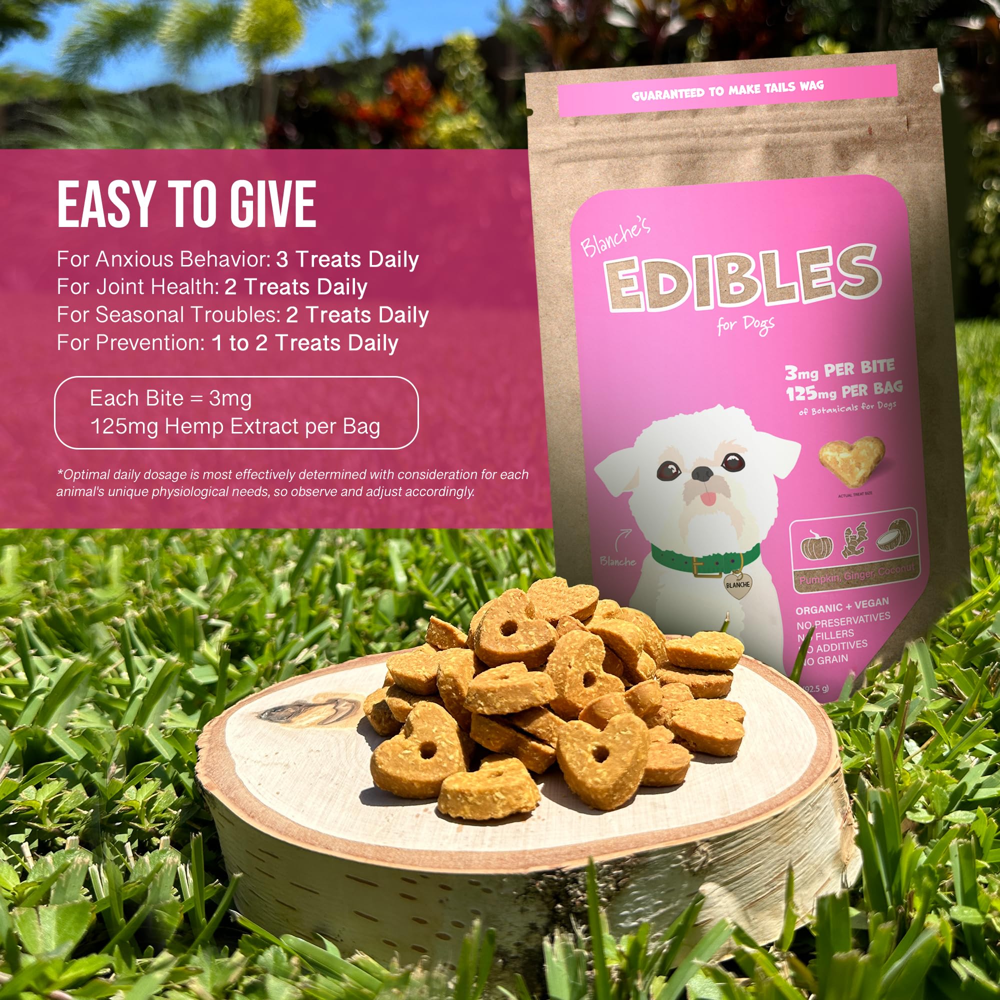 Hemp Dog Health Blanche ingredients list with USA-grown hemp