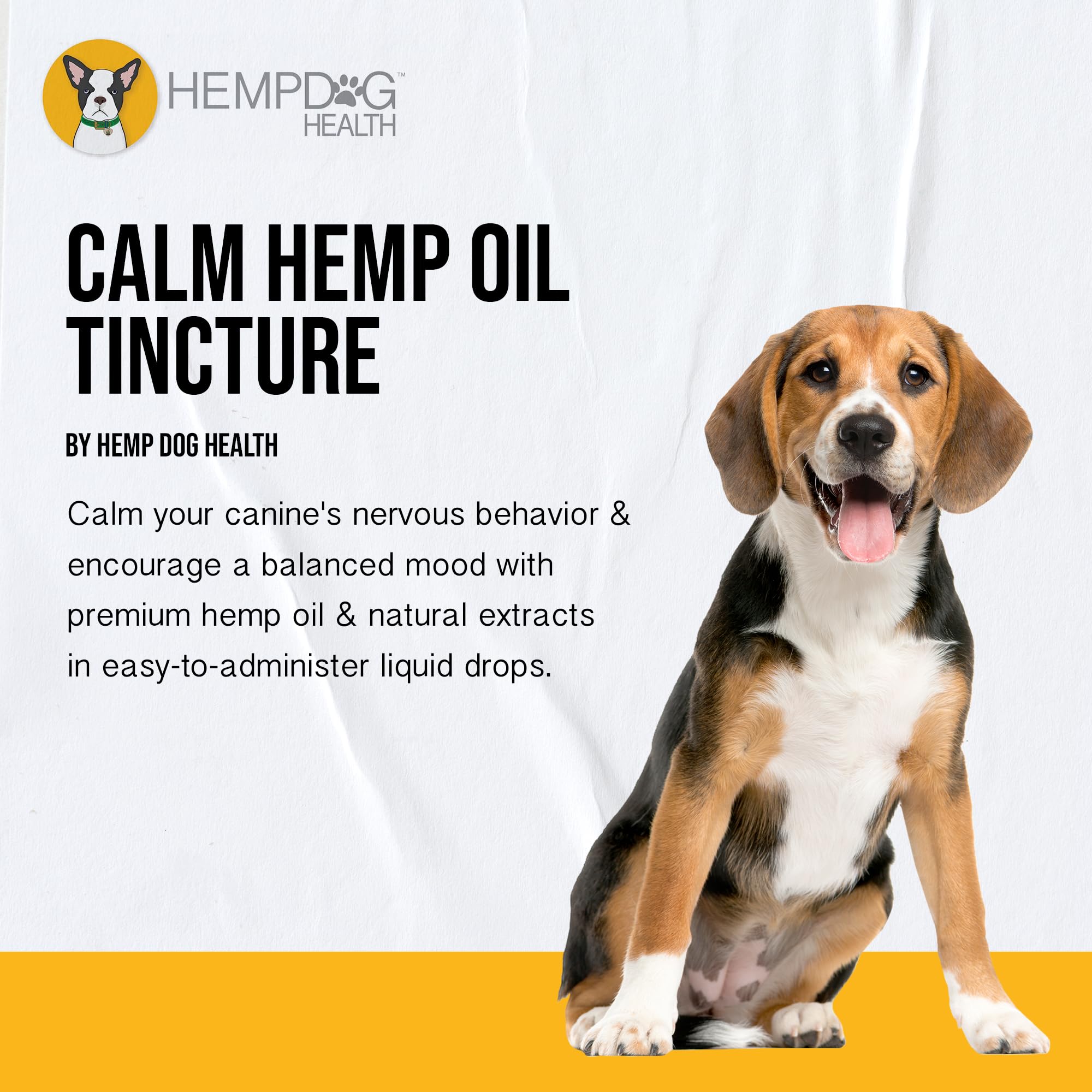 Hemp Dog Health Calm drops pour demonstrates easy dosing for busy owners