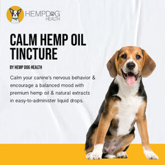 Hemp Dog Health Calm drops pour demonstrates easy dosing for busy owners