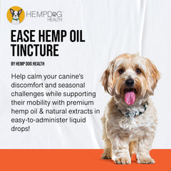 Hemp Dog Health Ease dropper closeup for convenient dosing and comfort in daily use.