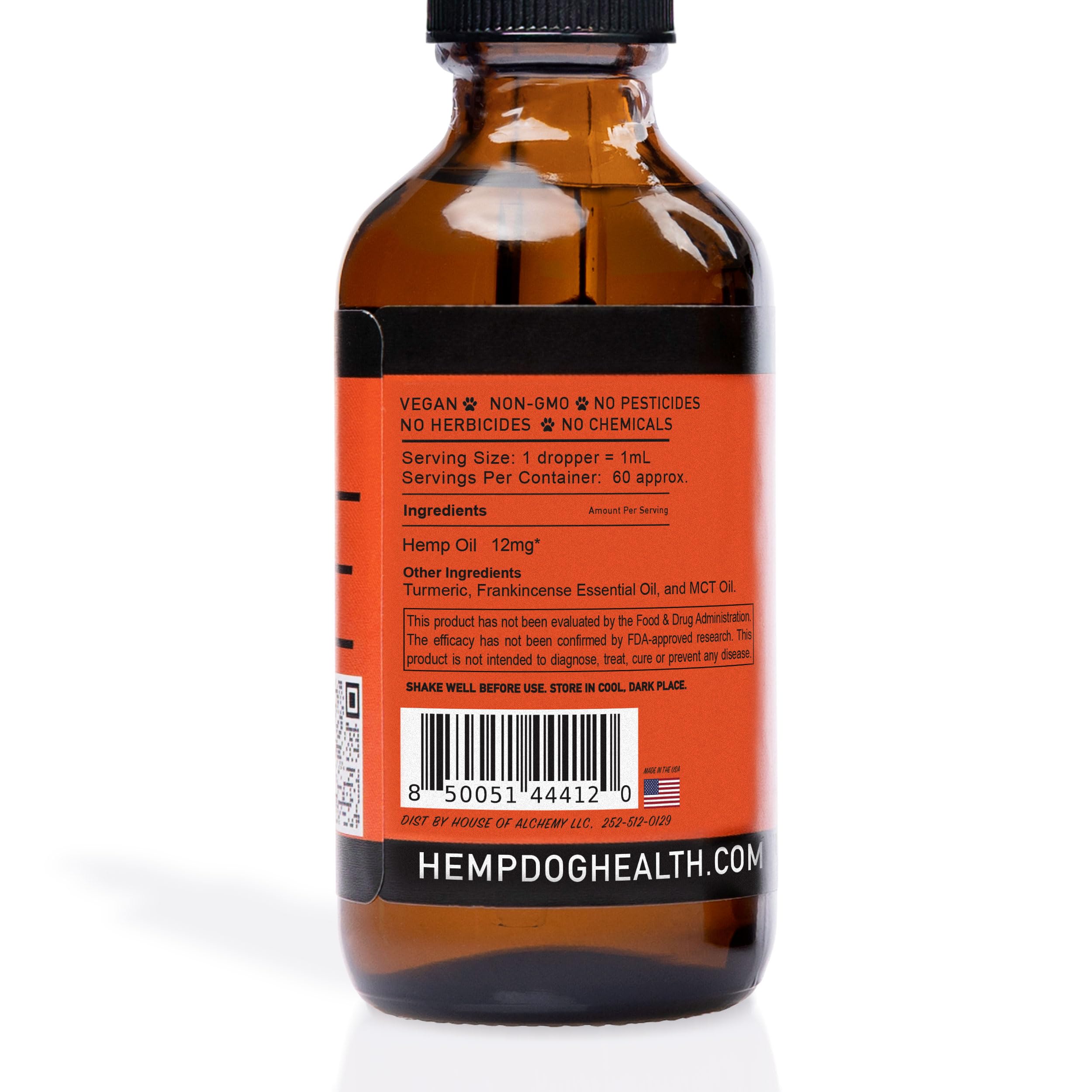 Hemp Dog Health Ease bottle and dropper for hip and joint support routines.
