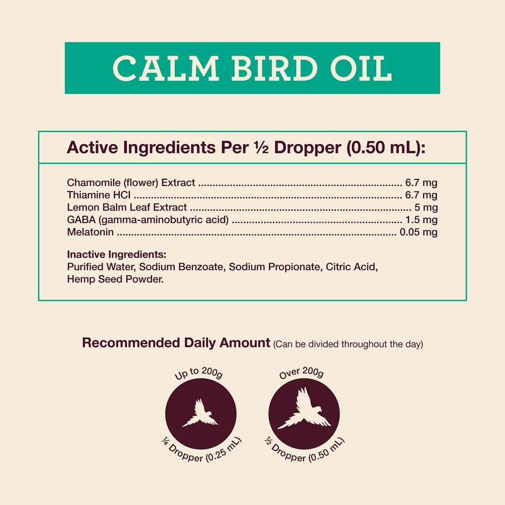 Hemp Well Calm Bird Oil omega content dropper close-up.