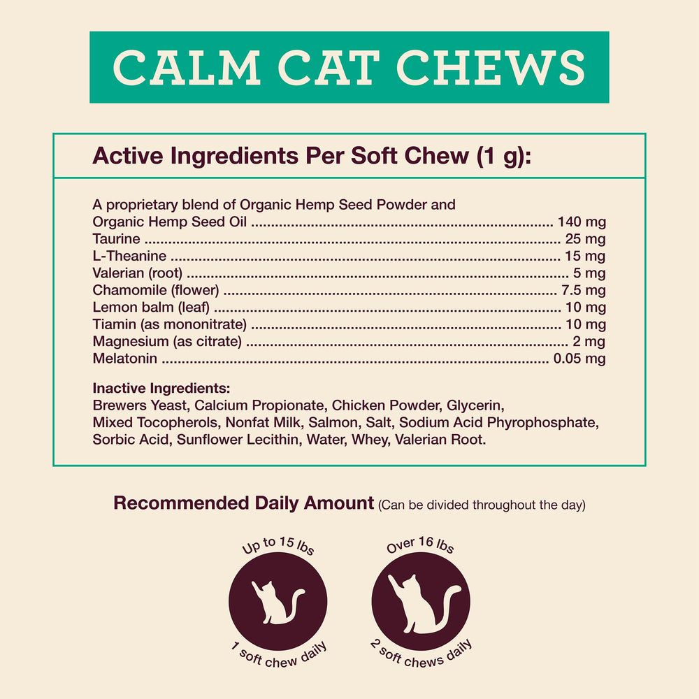 Hemp Well Calm Cat Soft Chews travel bottle ready for trips.