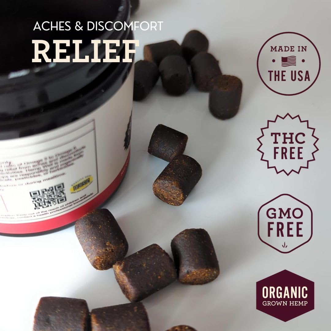 Hemp Well Relief label panel highlights organic hemp ingredients for dogs' wellness