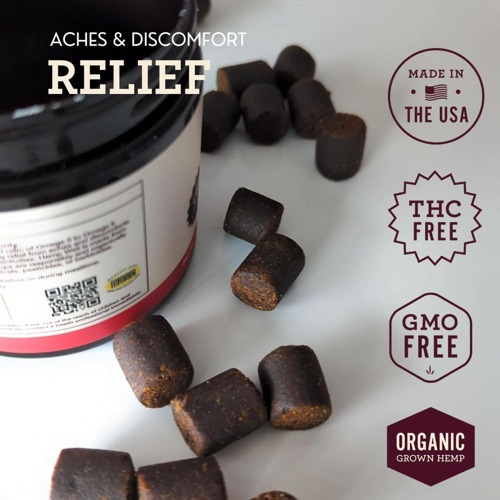 Hemp Well Relief label panel highlights organic hemp ingredients for dogs' wellness