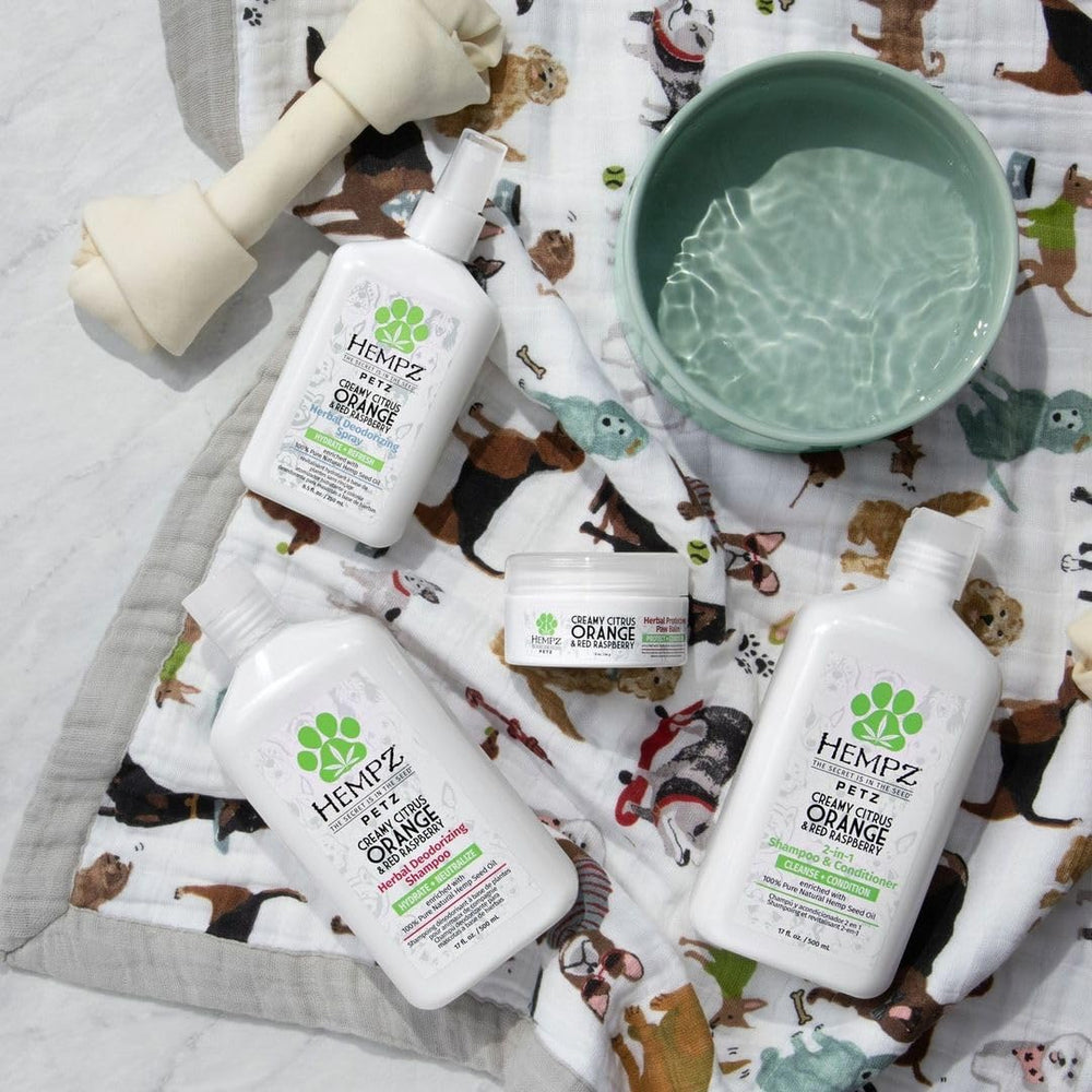 Hempz Petz packaging highlights natural hemp seed formula for pets.