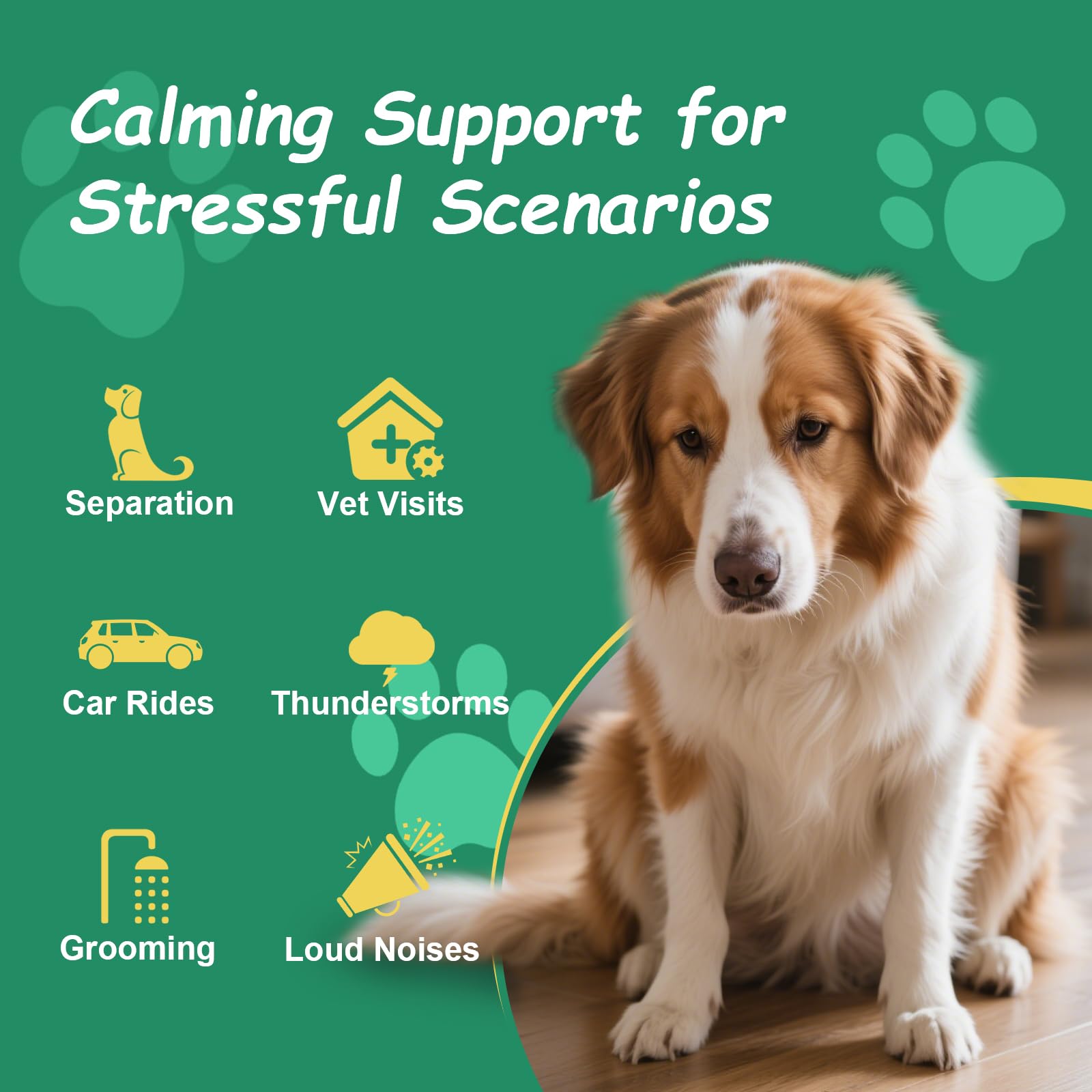 Hemyum calming chews bottle helps relaxed travel for dogs.