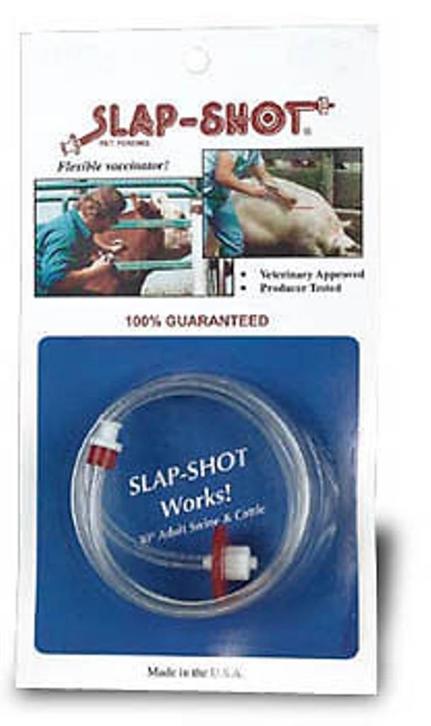 Hengulus Slap-Shot II Vaccinator 30in with flexible tubing eases injections on skittish animals and reduces needle injuries.