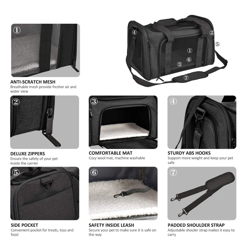 Henkelion carrier shows four-side mesh for ventilation and pet visibility.