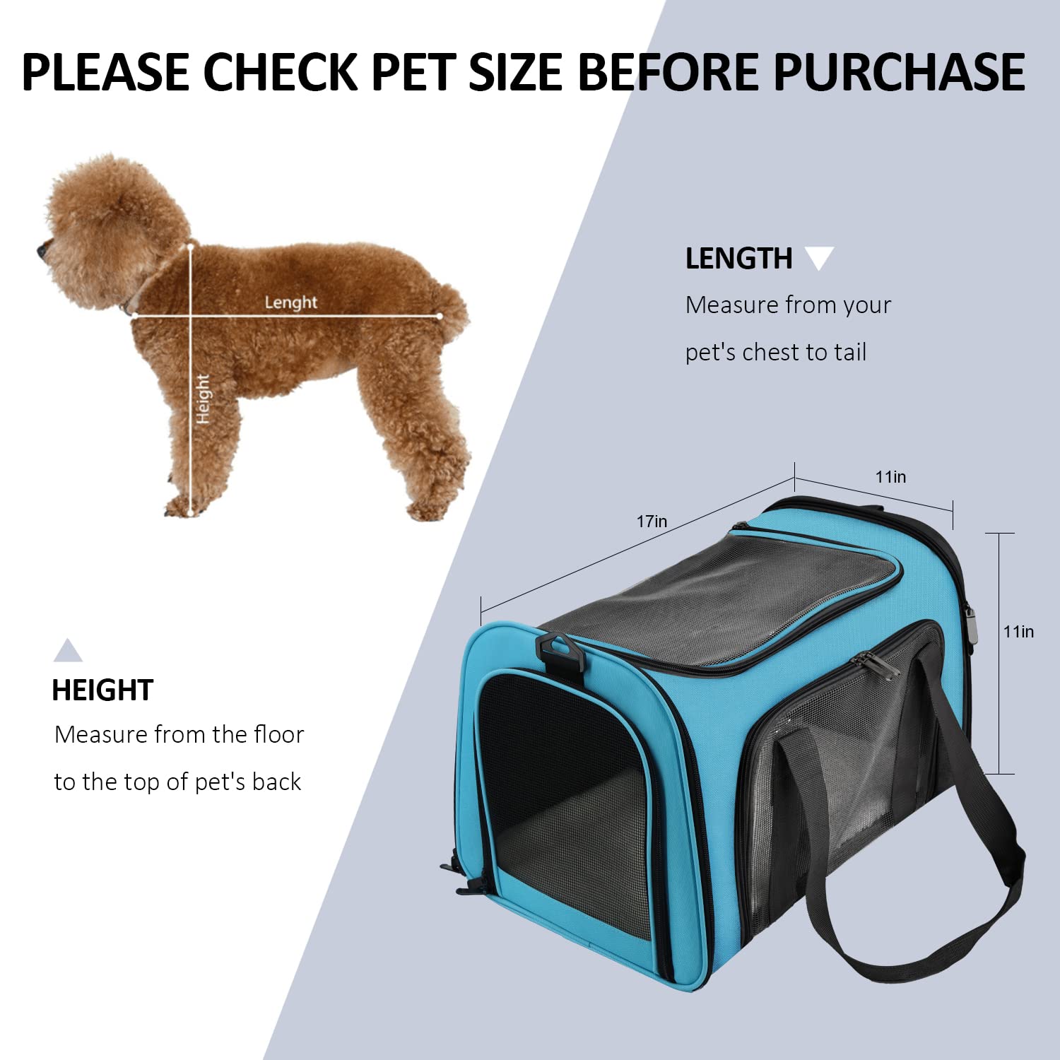 Henkelion pet carrier blue interior view, cozy space for small pets