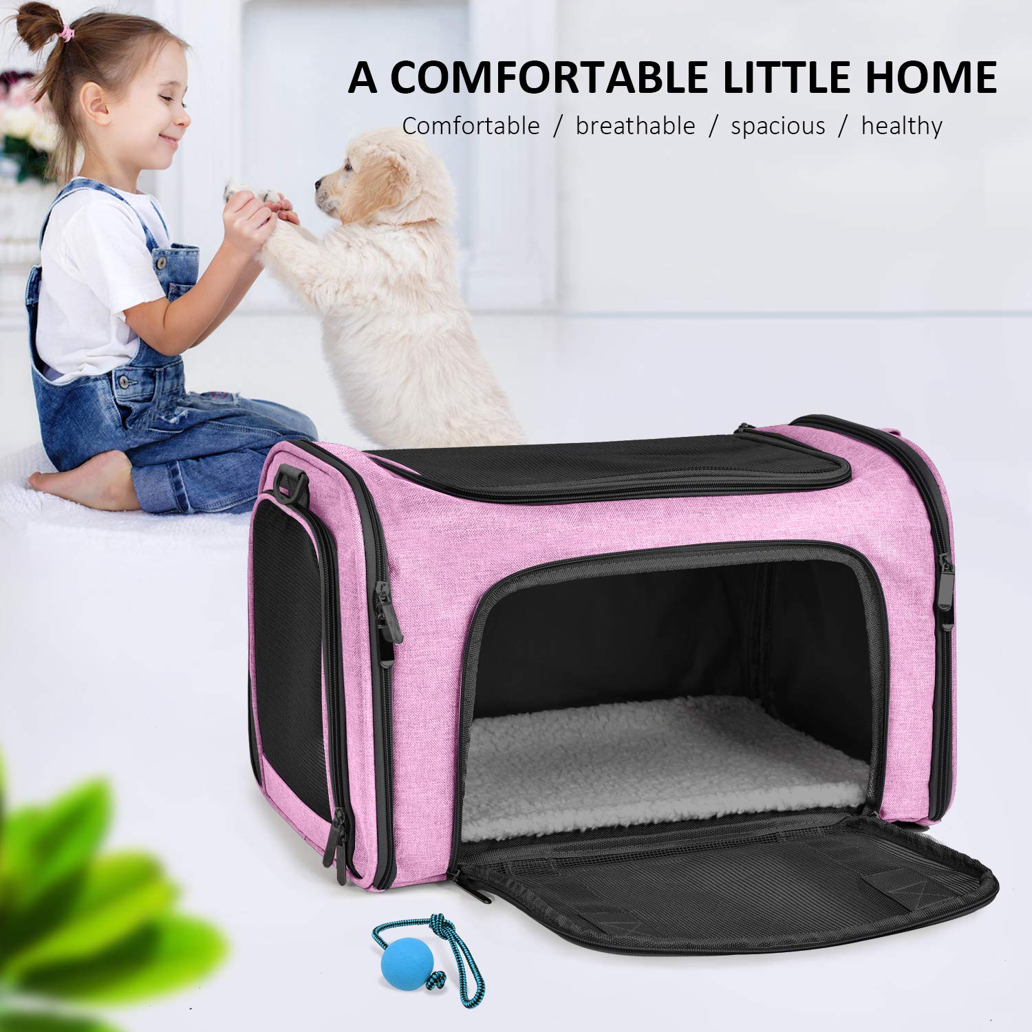 Henkelion pet carrier safety handles pink enable easy lifting and handling