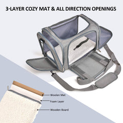 Henkelion Pet Carrier side view demonstrates compact profile for easy stowaway.