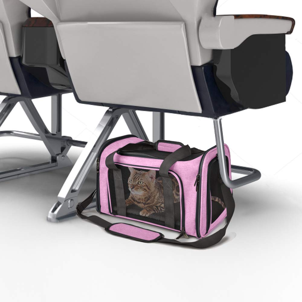 Henkelion pet carrier pink durability close-up, sturdy polyester fabric.