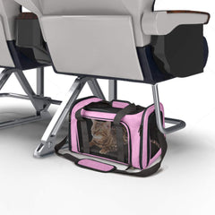 Henkelion pet carrier pink durability close-up, sturdy polyester fabric.