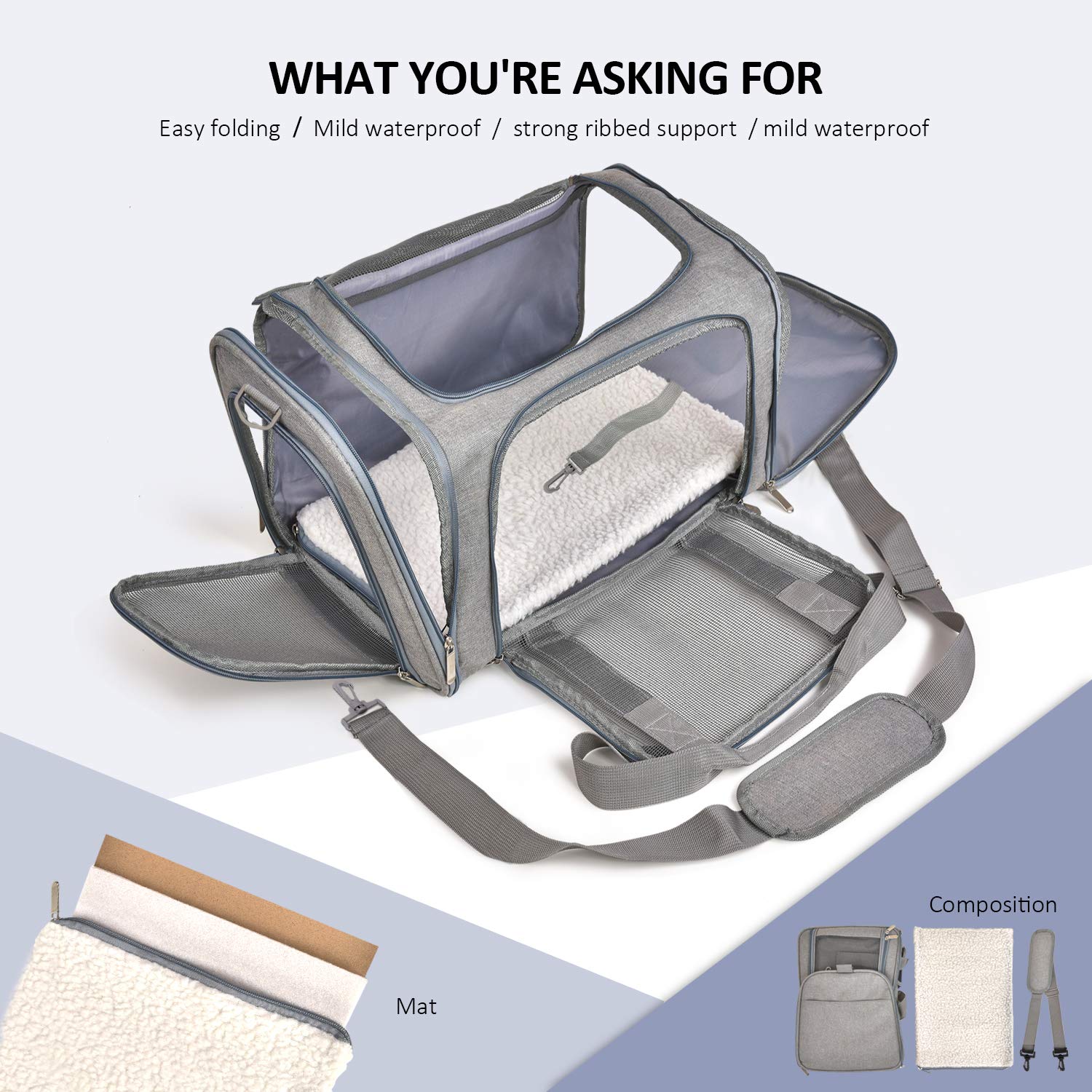 Henkelion soft-sided dog carrier close-up showing flexible carrying option