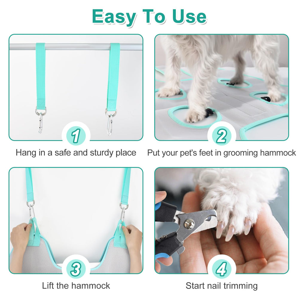 Henyopet dog grooming hammock nail-trimming focus highlights built-in clippers for quick nails
