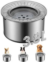 Heouvo 1-gallon dog water bowl with lid showing spill containment and dry snout design