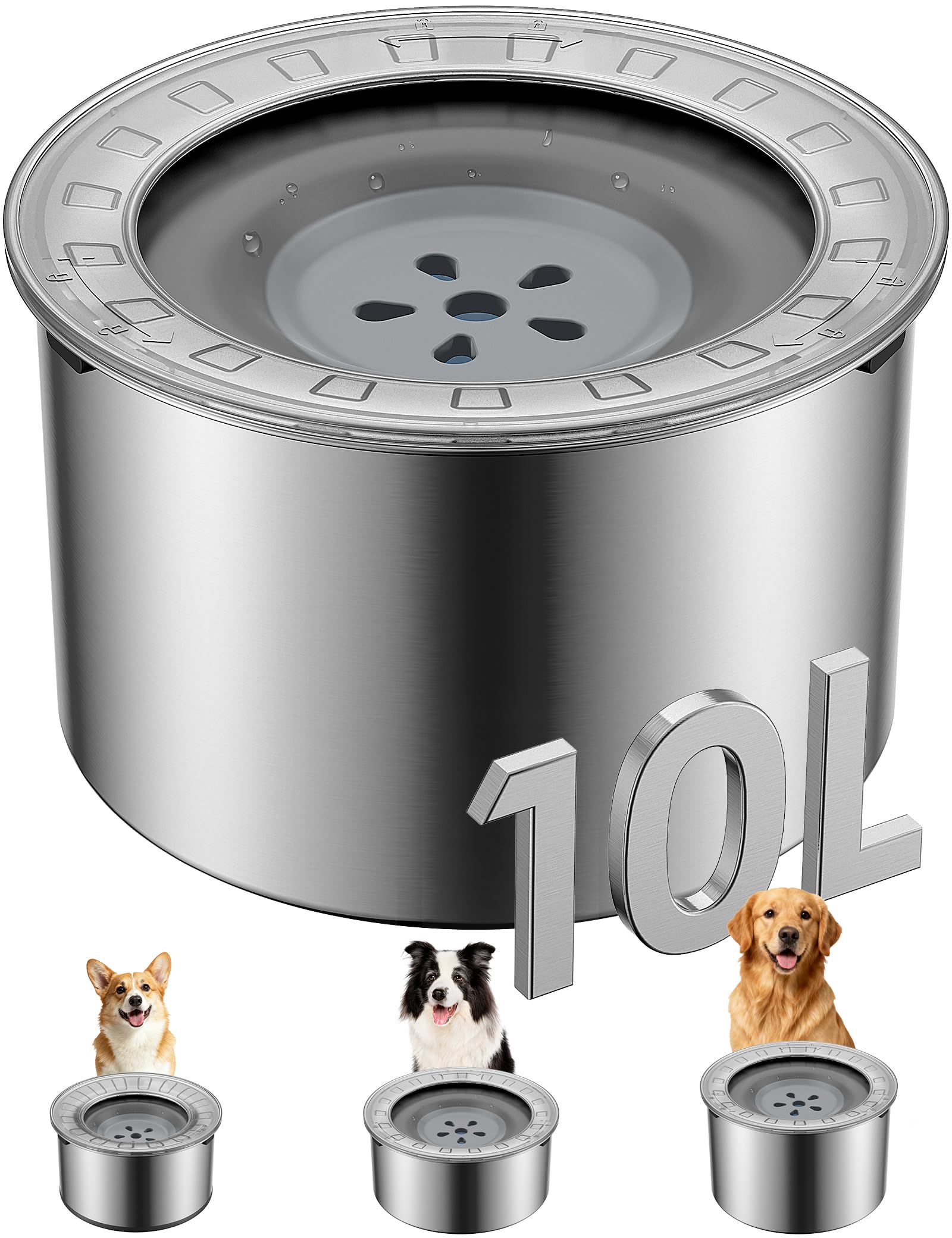 Heouvo 2.6 gallon dog water bowl with no-spill lid keeps floors dry.