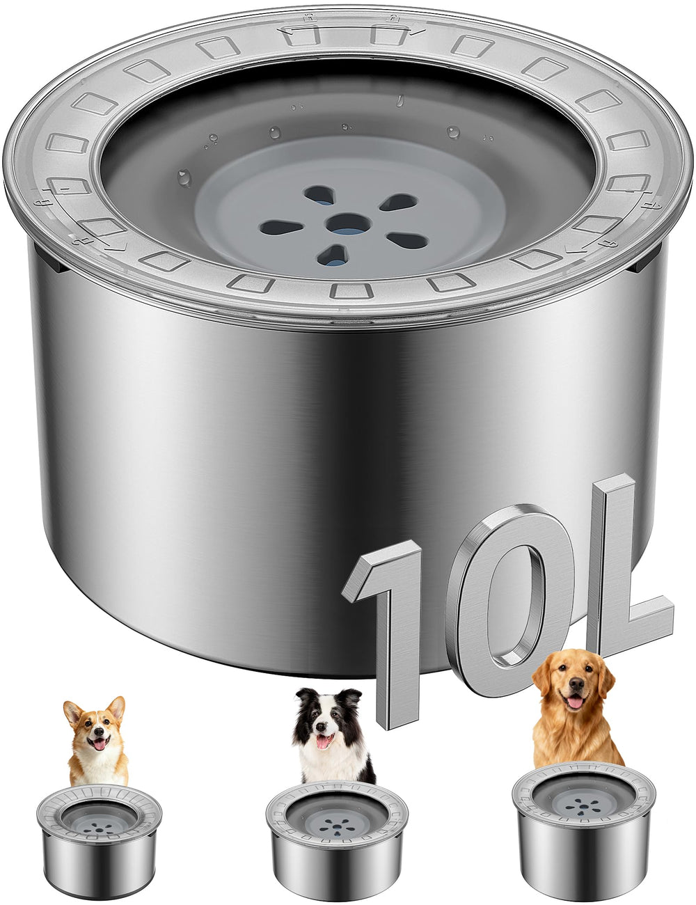 Heouvo 2.6 gallon dog water bowl with no-spill lid keeps floors dry.
