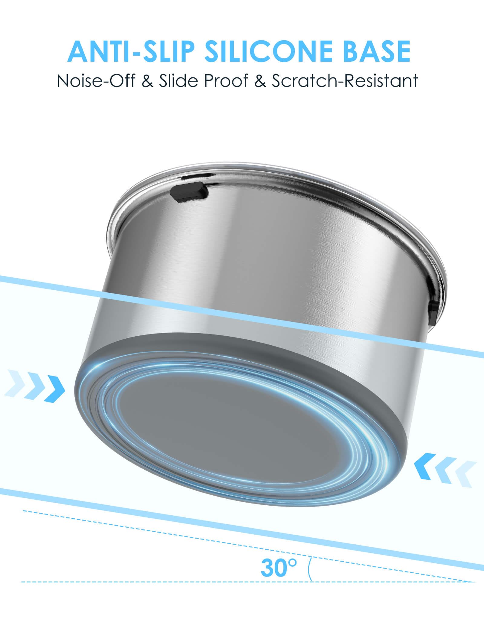 Anti-slip silicone base protects floors during use and travel